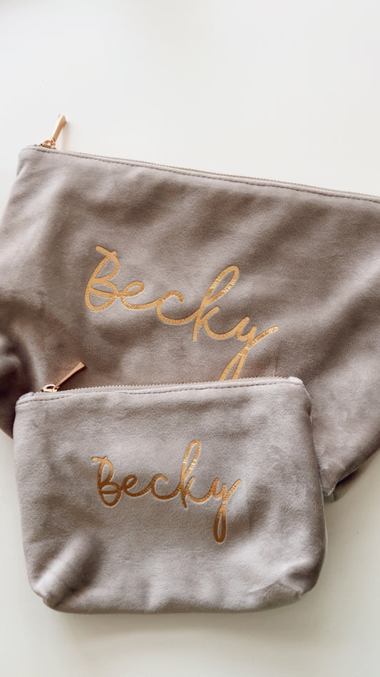 Velvet Accessory Bag Script Font